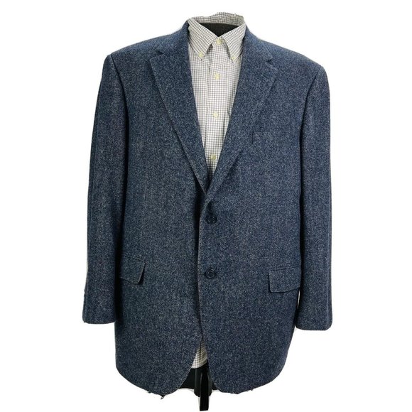 Samuelsohn Blue Herringbone Wool Cashmere 2 Btn 1 Vent Sport Coat Mens 47R